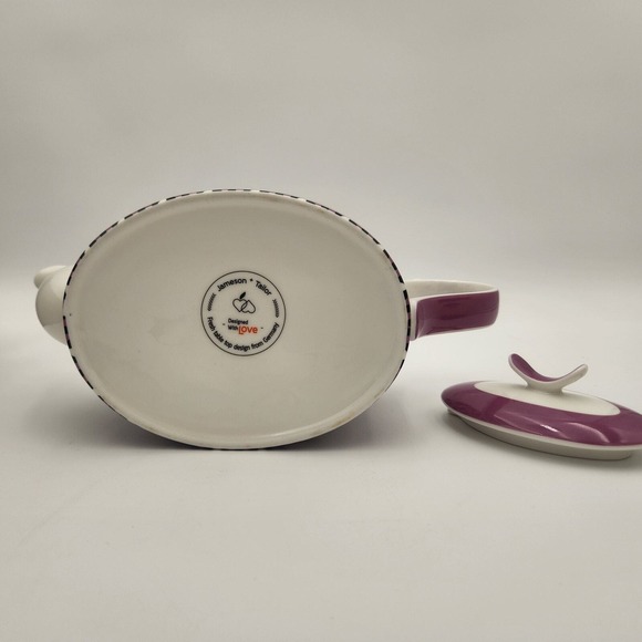Jameson & Tailor 6-Cup Porcelain (Vegan) White/Lavender/Black Tea Pot w/Lid Box - Picture 9 of 12